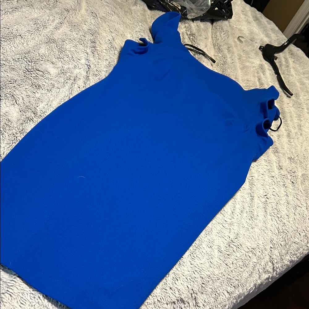 Royal Blue Ruffle Shoulder Sheath Dress